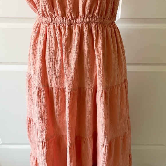 & Other Stories Tiered Puff Sleeve Open Back Cotton Midi Dress Size Large - Picture 7 of 15